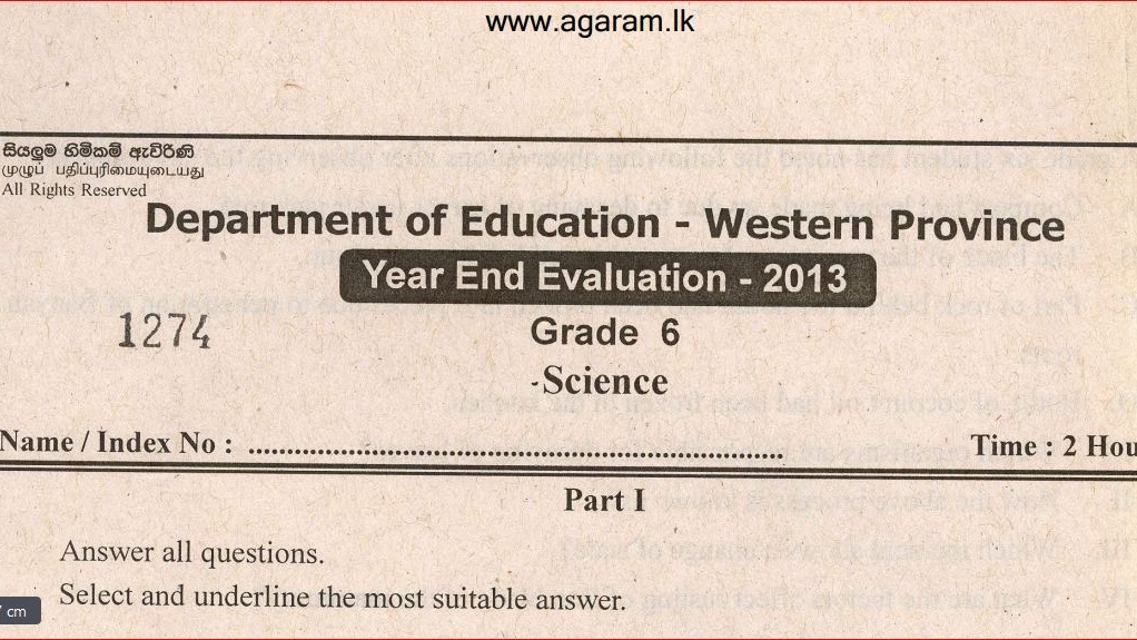 Science Term Exam Paper December 2013 Grade 6