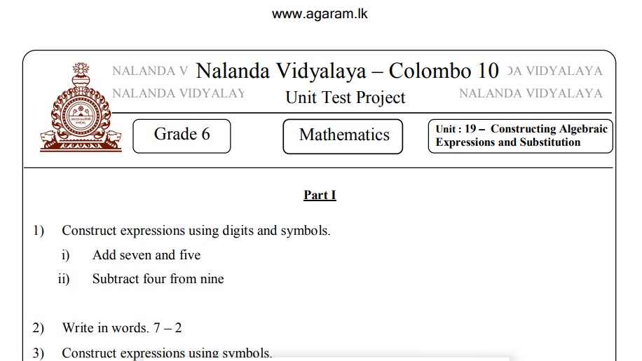Nalanda college unit test papers grade 6