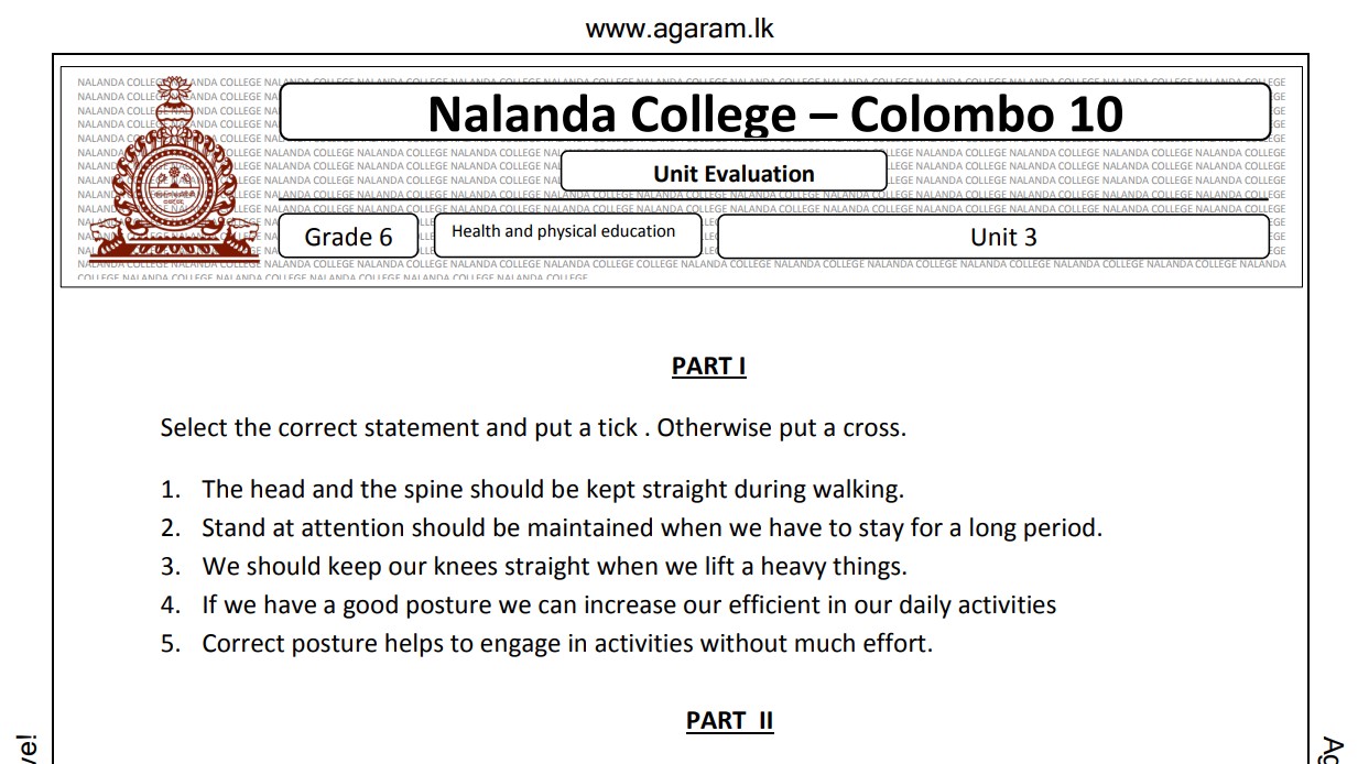Health Science Nalanda College Unit Exam Paper March 2020 Grade