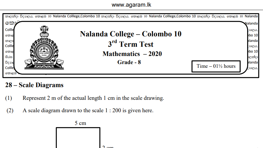 Mathematics | Nalanda College | Unit Exam Paper – 28 | Grade 08